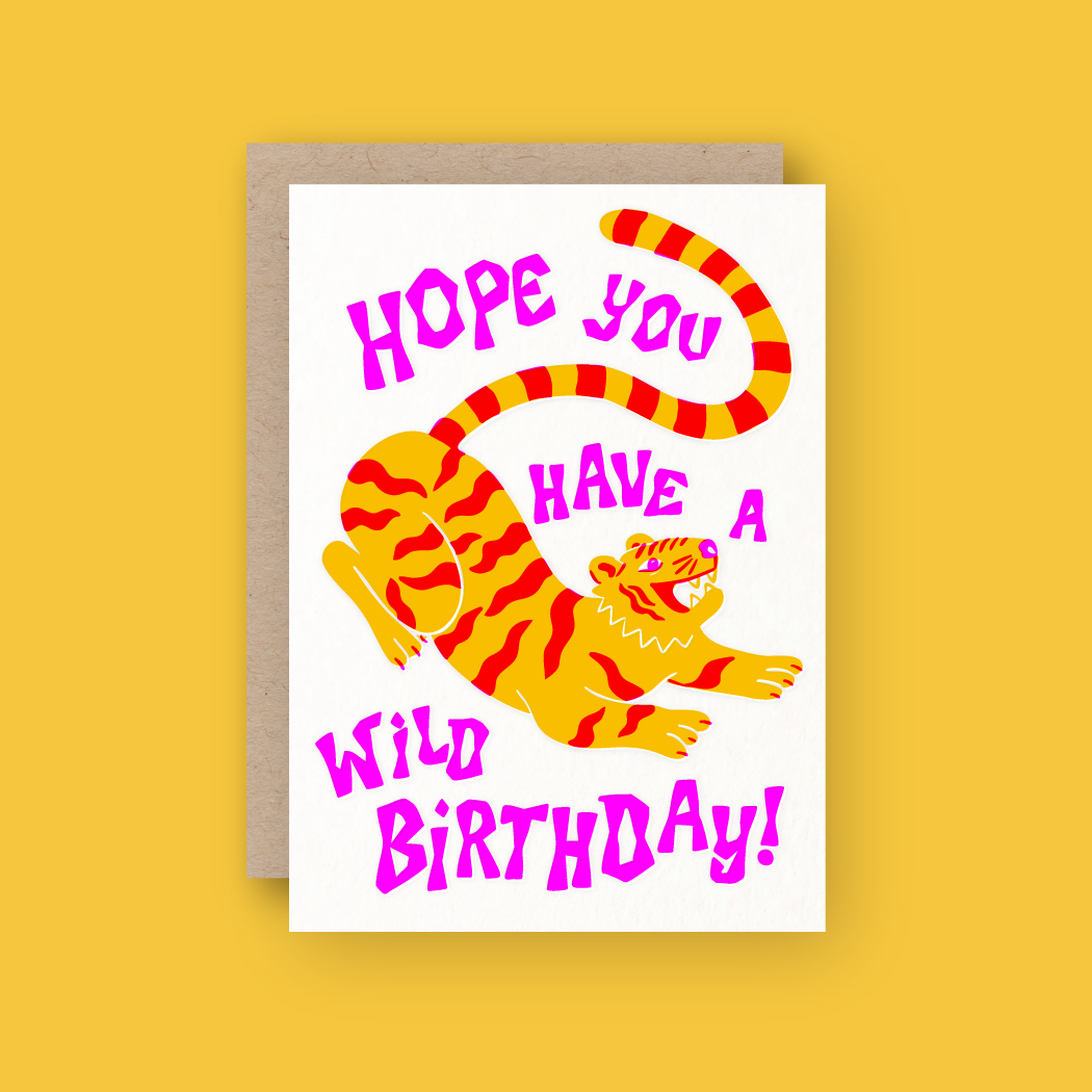 Wild Birthday Tiger Letterpress Card