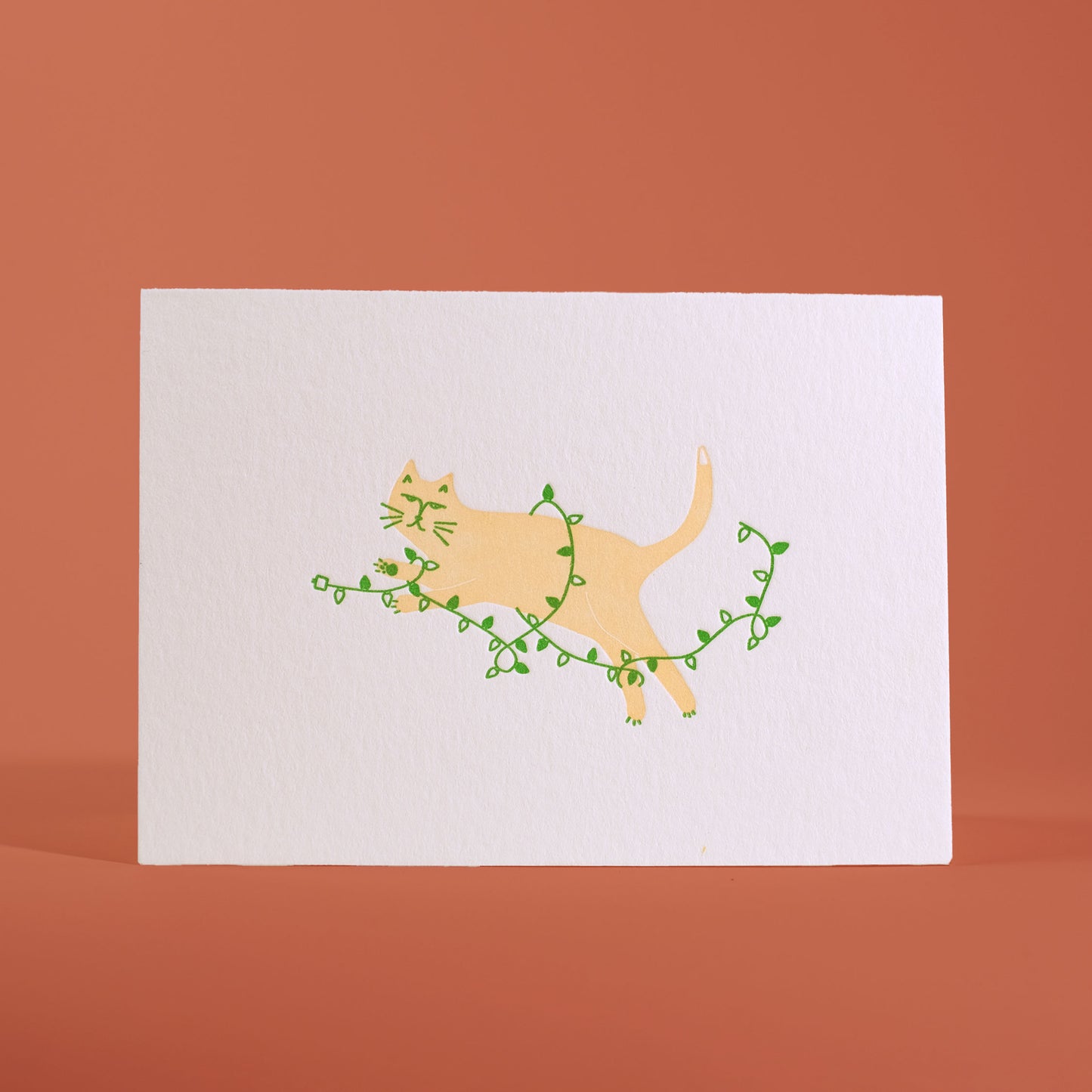 Christmas Cat In Lights Letterpress Greeting Card